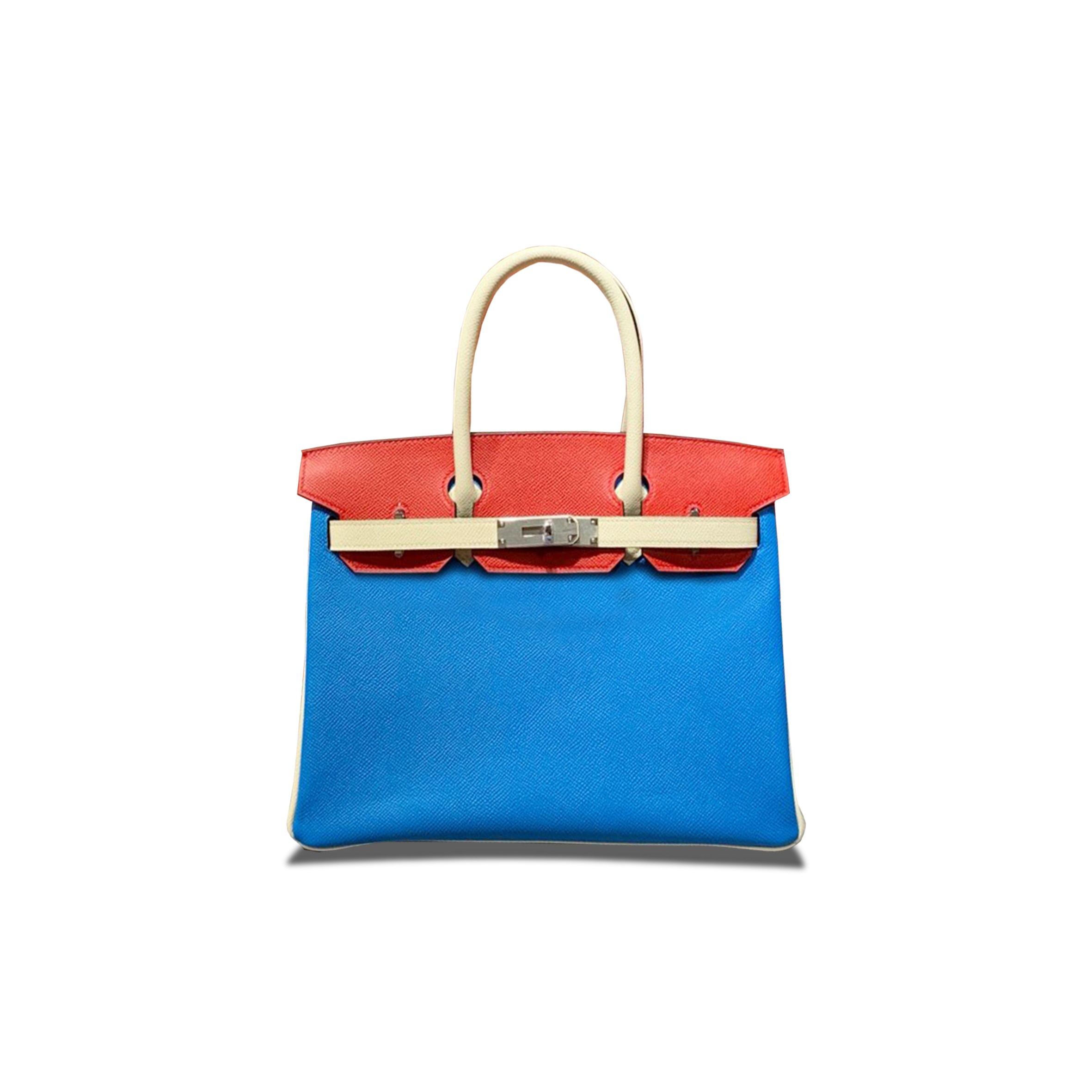 HERMES BIRKIN 30 EPSOM WATER FAIRY BLUE WITH RED AND MILKSHAKE WHITE WITH SILVER BUCKLE H028362CC09 (30*23*15cm)